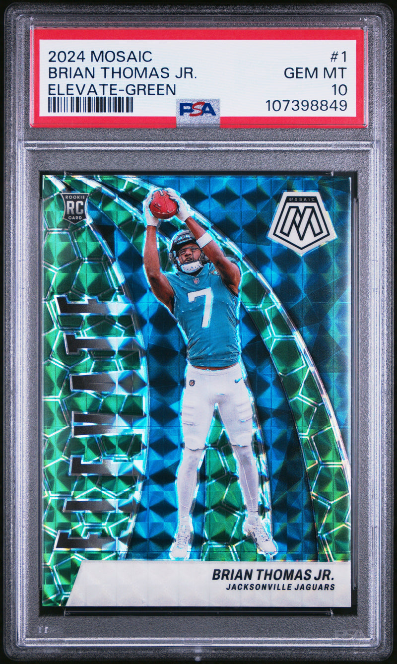 Graded 2024 Panini Mosaic Brian Thomas Jr #1 Elevate Green Rookie RC Football Card PSA 10 Gem Mint