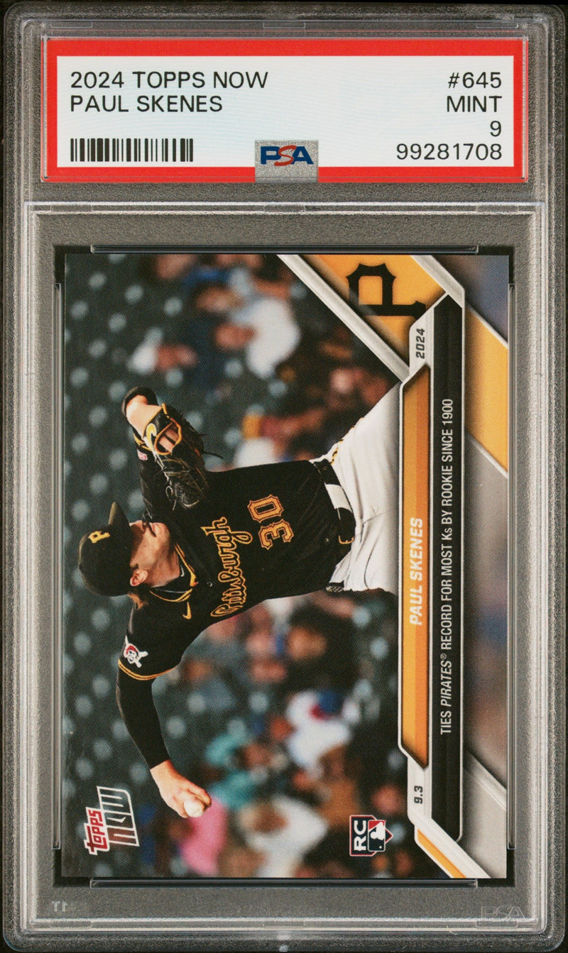 Graded 2024 Topps Now Paul Skenes #645 Rookie RC Baseball Card PSA 9 Mint