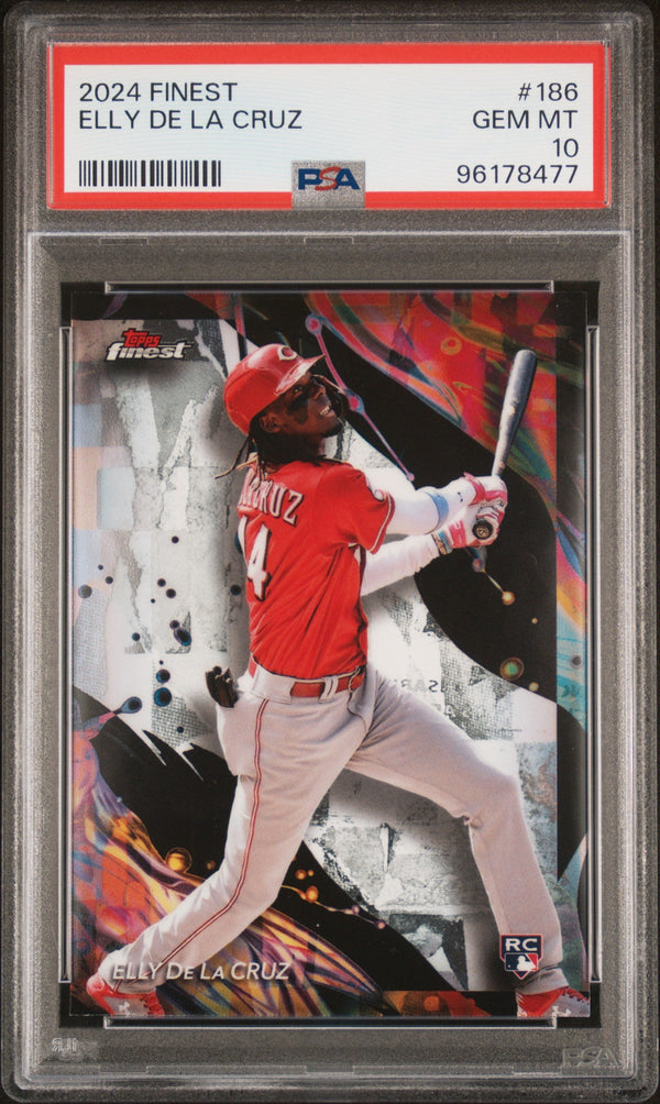 Graded 2024 Topps Finest Elly De La Cruz #186 Rookie RC Baseball Card PSA 10 Gem Mint
