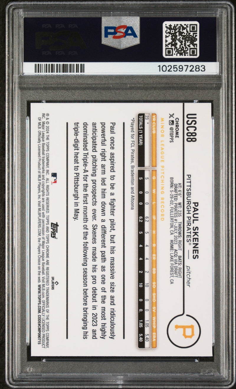 Graded 2024 Topps Chrome Update Paul Skenes #USC88 Rookie RC Baseball Card PSA 9 Mint