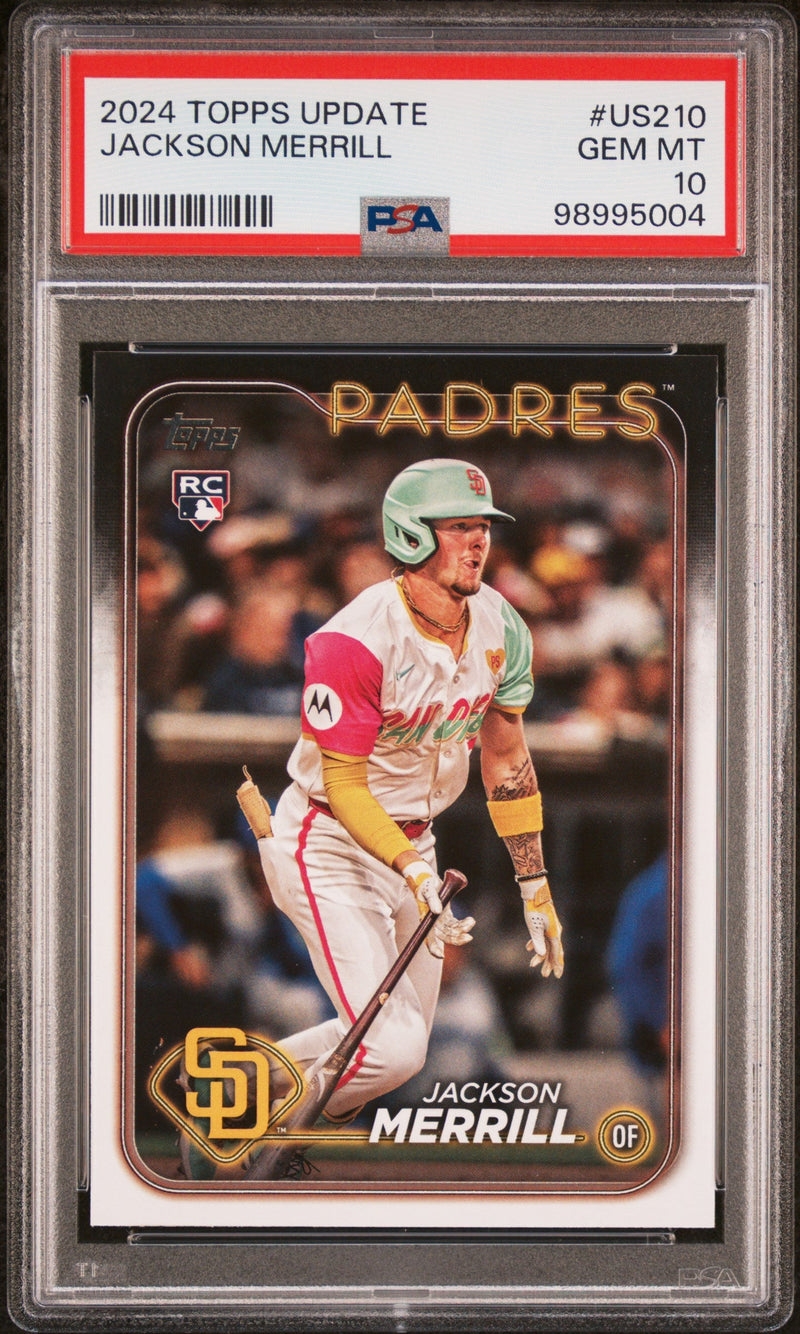 Graded 2024 Topps Update Jackson Merrill #US210 Rookie RC Baseball Card PSA 10 Gem Mint