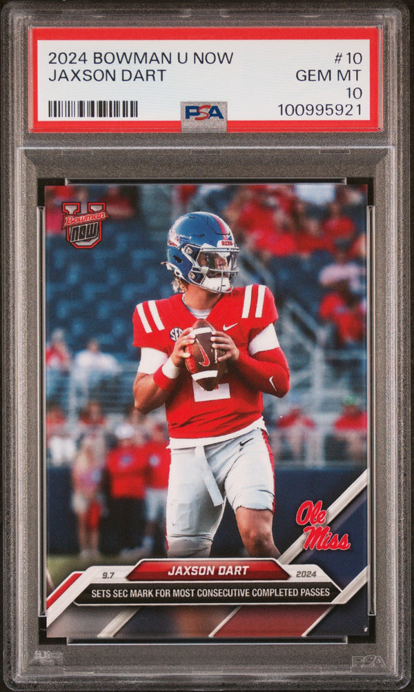 Graded 2024 Topps Bowman U Now Jaxson Dart #10 Rookie RC Football Card PSA 10 Gem Mint