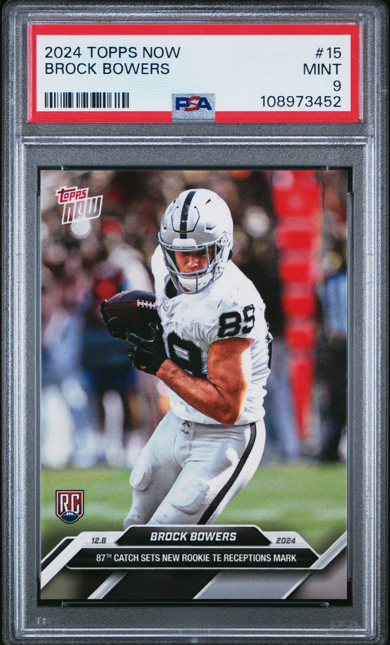 Graded 2024 Topps Now Brock Bowers #15 Rookie RC Football Card PSA 9 Mint