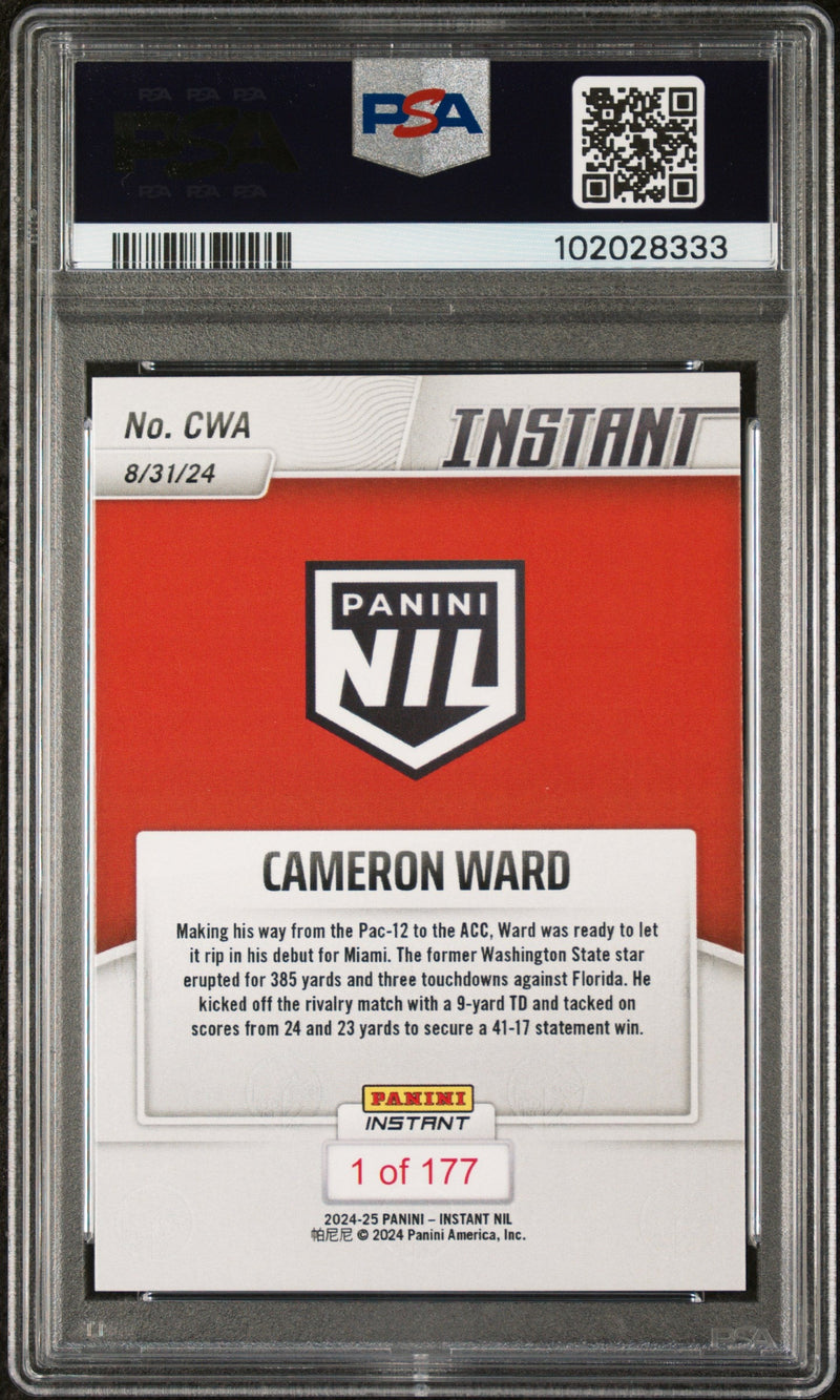 Graded 2024 Panini Instant NIL Cam Ward #CWA Rookie RC Football Card PSA 8 Near Mint