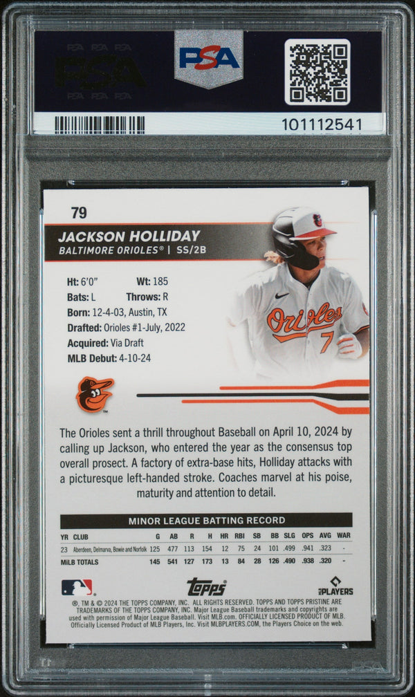 Graded 2024 Topps Pristine Jackson Holliday #79 Rookie RC Baseball Card PSA 10 Gem Mint