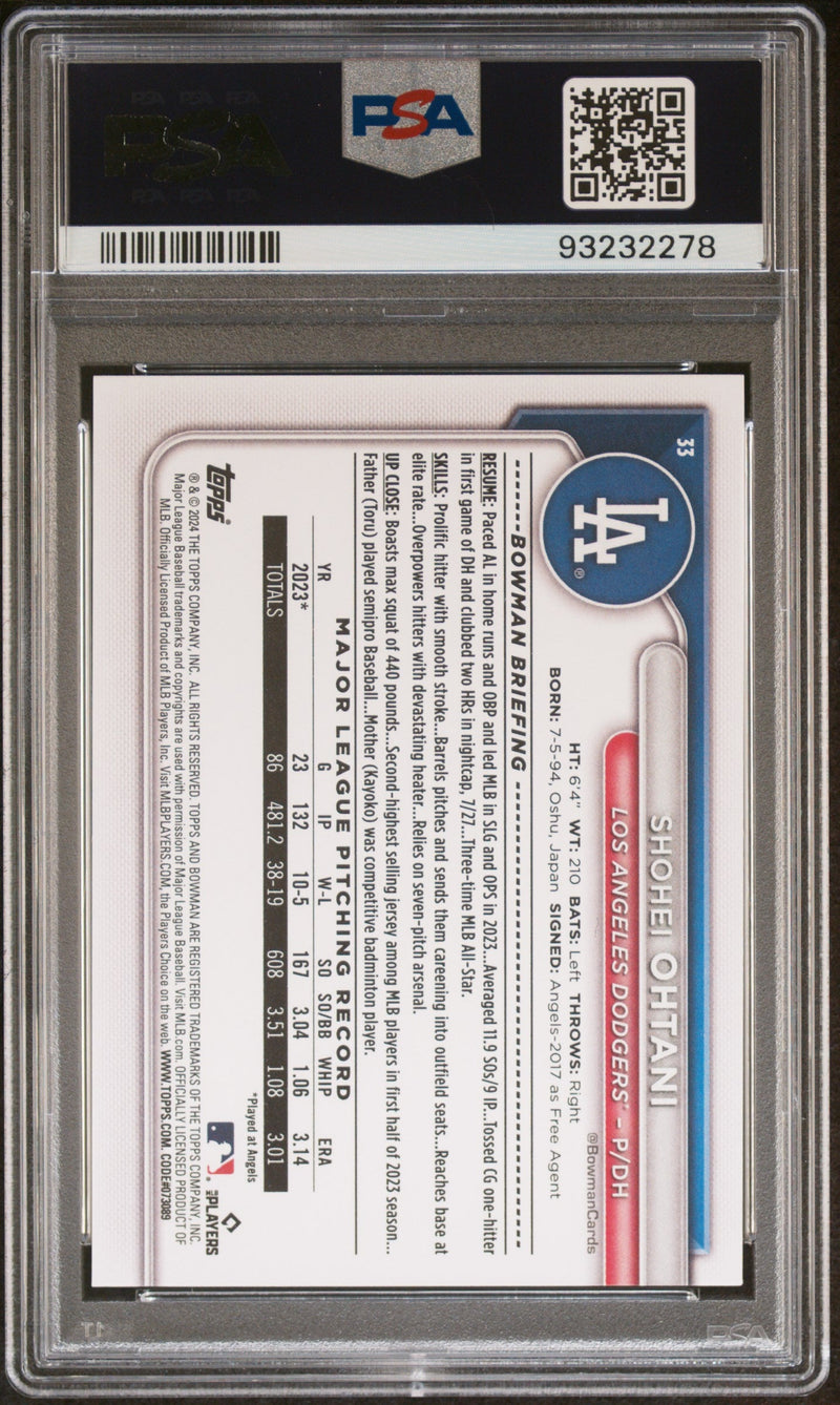 Graded 2024 Topps Bowman Shohei Ohtani #33 Baseball Card PSA 10 Gem Mint