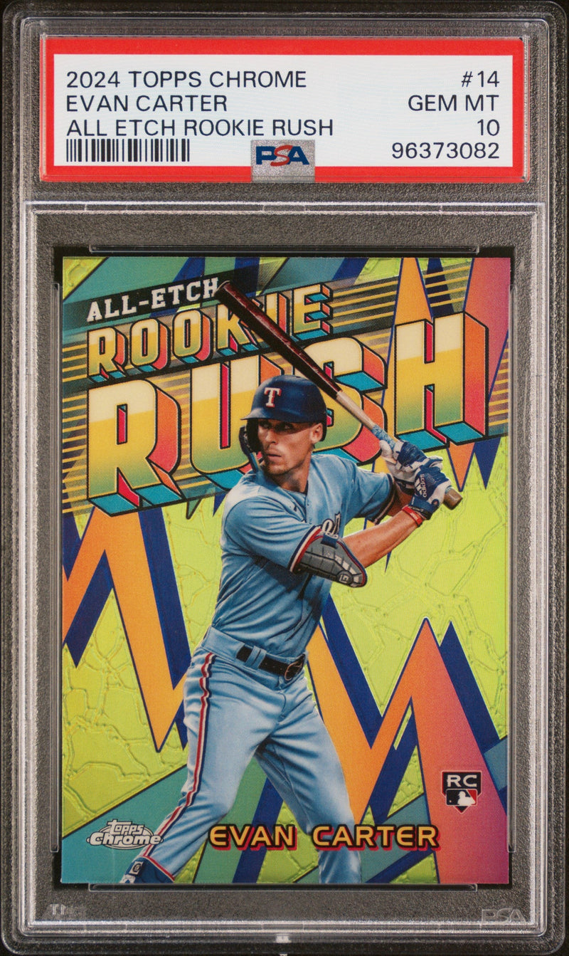 Graded 2024 Topps Chrome Evan Carter #14 All Etch Rookie Rush Rookie RC Baseball Card PSA 10 Gem Mint