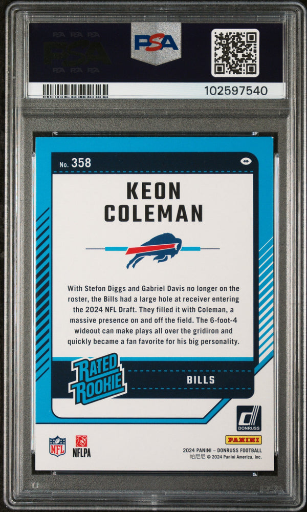 Graded 2024 Panini Donruss Keon Coleman #358 Rookie RC Football Card PSA 9 Near Mint