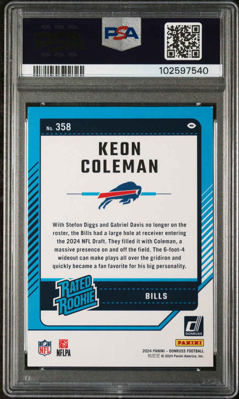 Graded 2024 Panini Donruss Keon Coleman #358 Rookie RC Football Card PSA 9 Near Mint