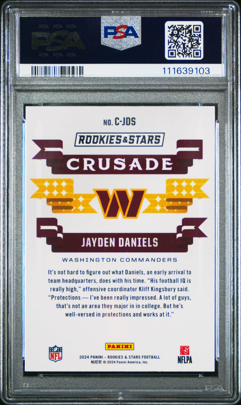 Graded 2024 Panini Rookies & Stars Jayden Daniels #CJDS Crusdade Rookie RC Football Card PSA 10 Gem Mint