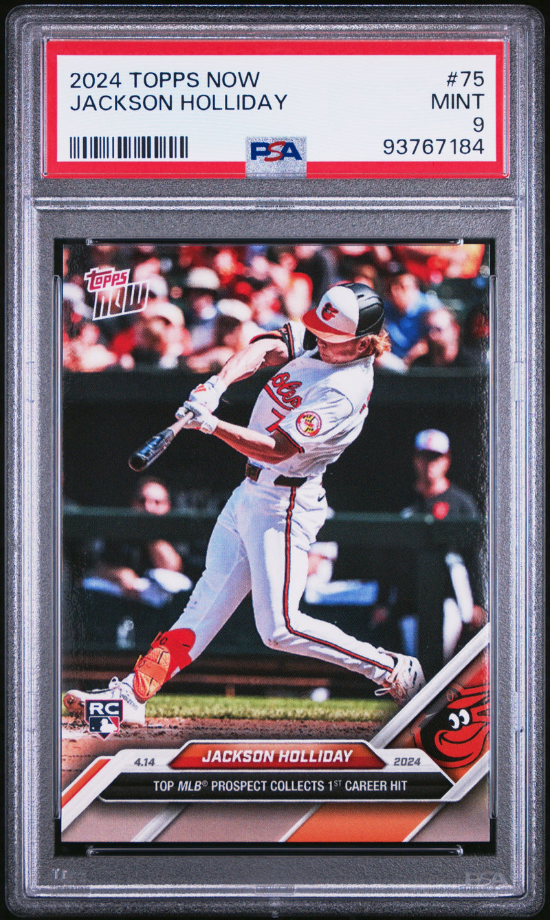 Graded 2024 Topps Now Jackson Holliday #75 1st Career Hit Rookie RC Baseball Card PSA 9 Mint