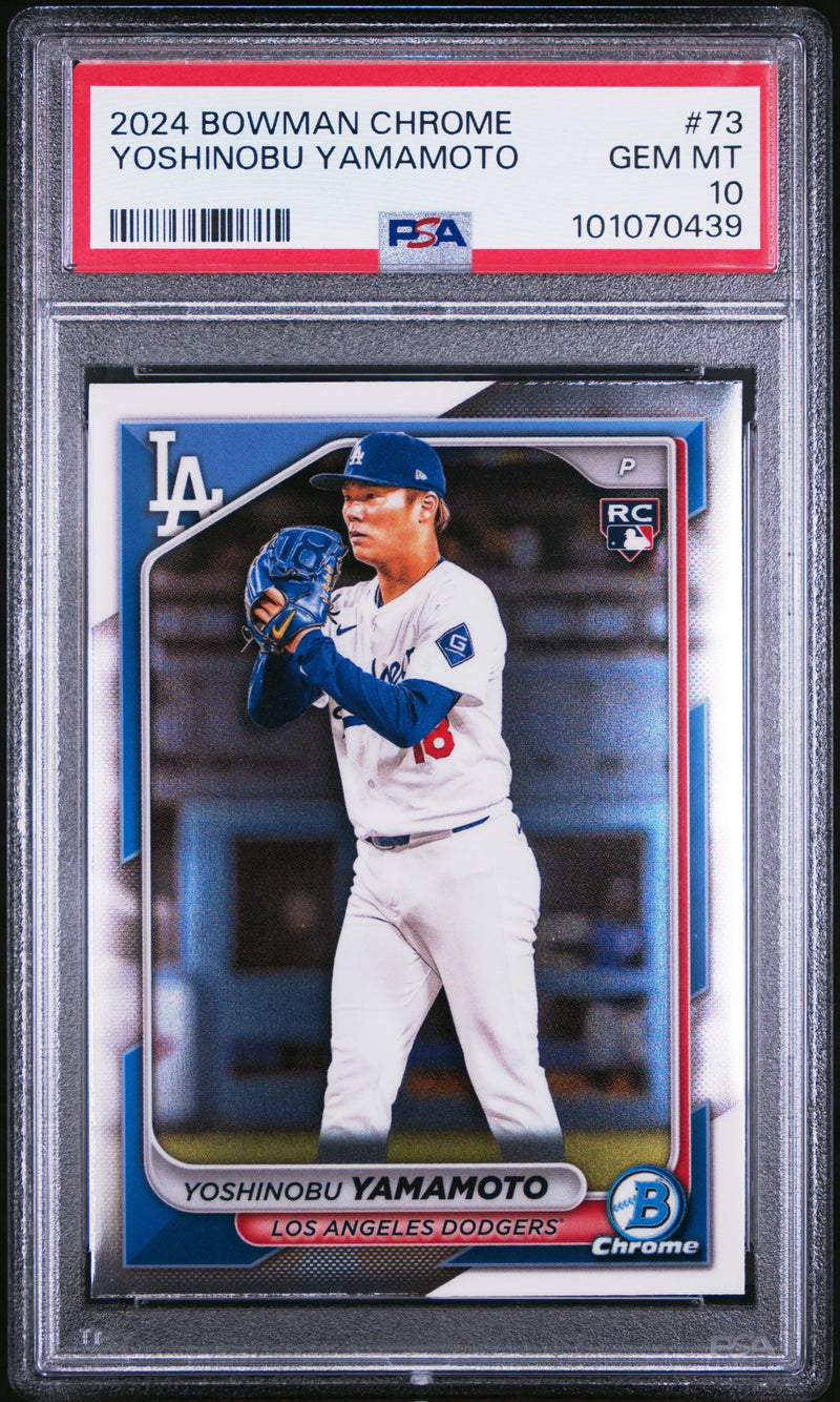 Graded 2024 Topps Bowman Chrome Yoshinobu Yamamoto #73 Rookie RC Baseball Card PSA 10 Gem Mint