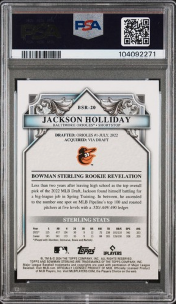 Graded 2024 Topps Bowman Sterling Jackson Holliday #BSR20 Rookies Rookie RC Baseball Card PSA 9 Mint