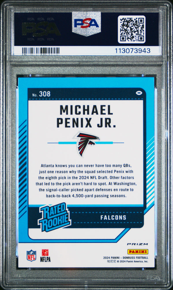 Graded 2024 Panini Donruss Michael Penix Jr #308 Optic Preview Pink Rookie RC Football Card PSA 10 Gem Mint