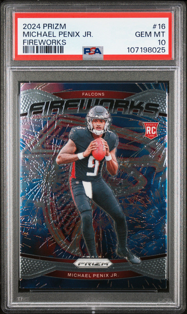 Graded 2024 Panini Prizm Michael Penix Jr #16 Fireworks Rookie RC Football Card PSA 10 Gem Mint