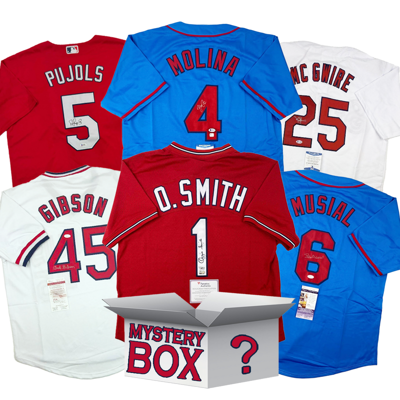 Autographed/Signed St. Louis Baseball Jersey Mystery Box with PSA JSA or Beckett COA