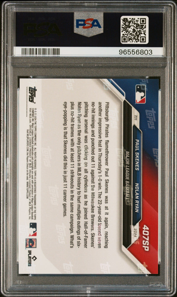 Graded 2024 Topps Now Paul Skenes/Nolan Ryan #407SP Rookie RC Baseball Card PSA 10 Gem Mint