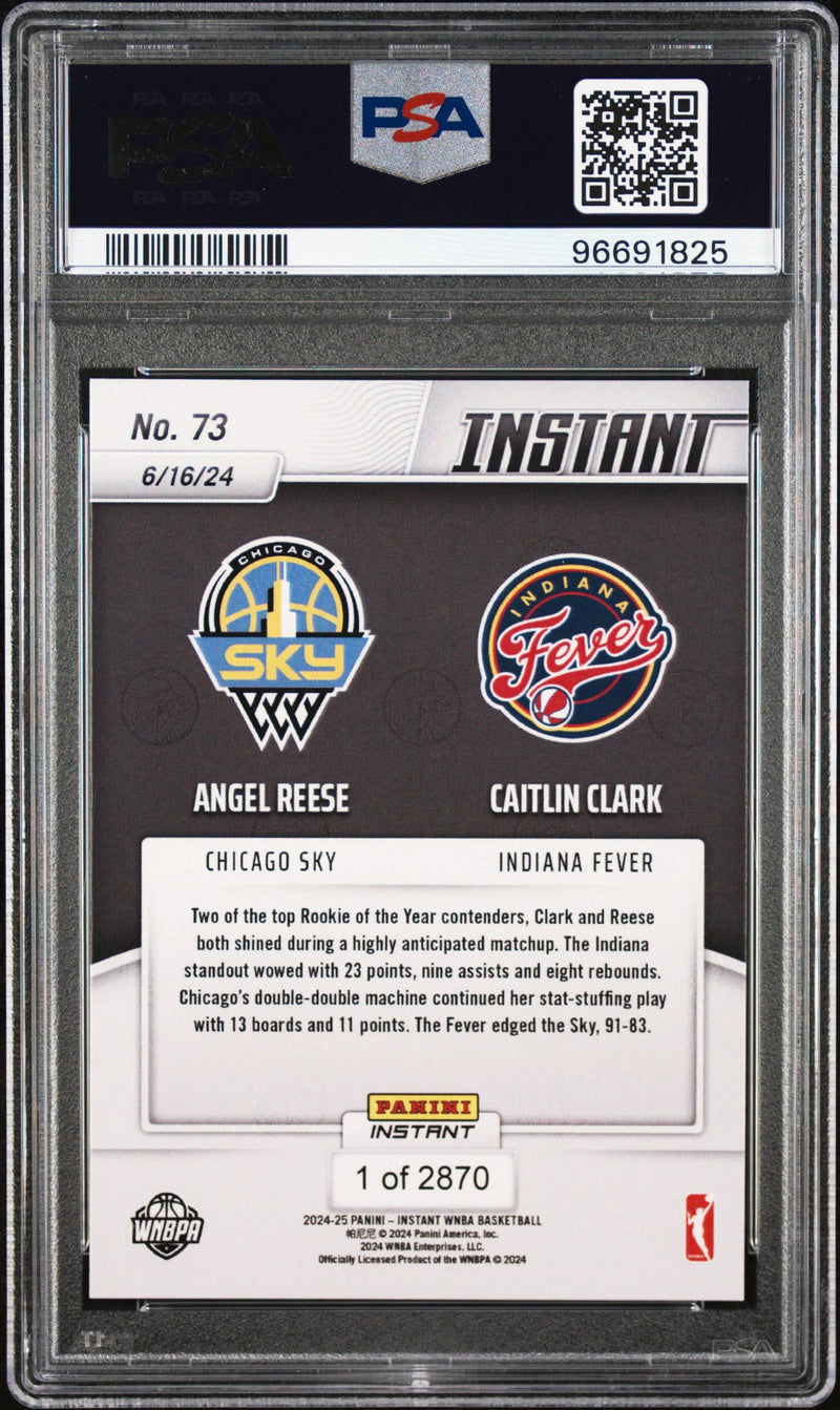 Graded 2024 Panini Instant WNBA Angel Reese/Caitlin Clark #73 Rookie RC Basketball Card PSA 10 Gem Mint