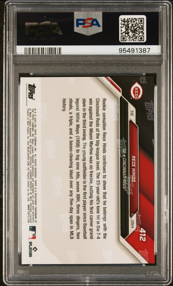 Graded 2024 Topps Now Rece Hinds #412 Rookie RC Baseball Card PSA 10 Gem Mint