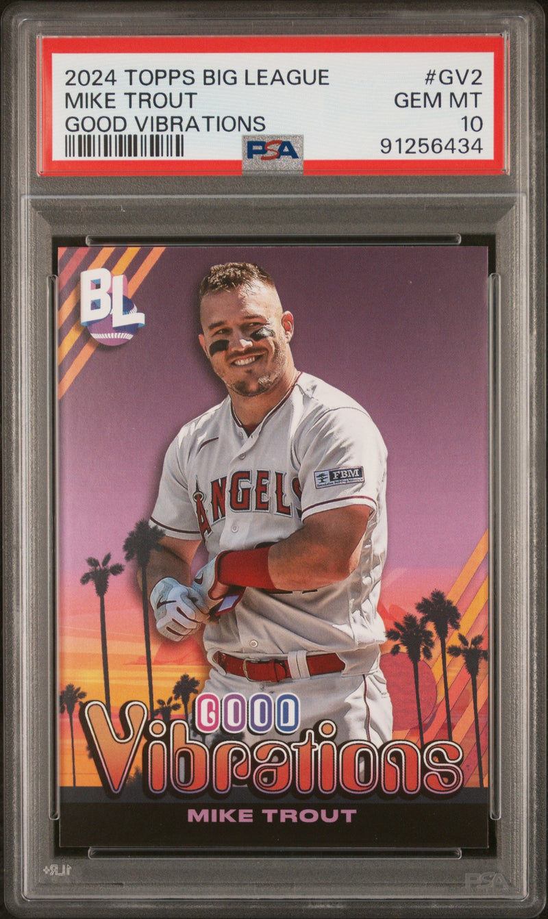 Graded 2024 Topps Big League Mike Trout #GV2 Good Vibrations Baseball Card PSA 10 Gem Mint