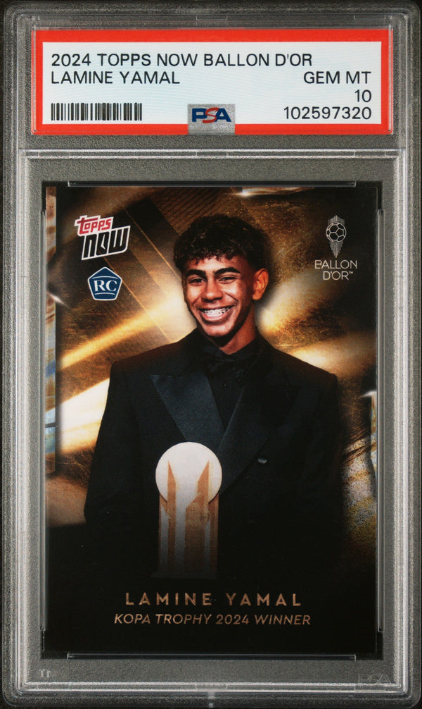 Graded 2024 Topps Now Ballon D'Or Trophy Winner Lamine Yamal Rookie RC Soccer Card PSA 10 Gem Mint
