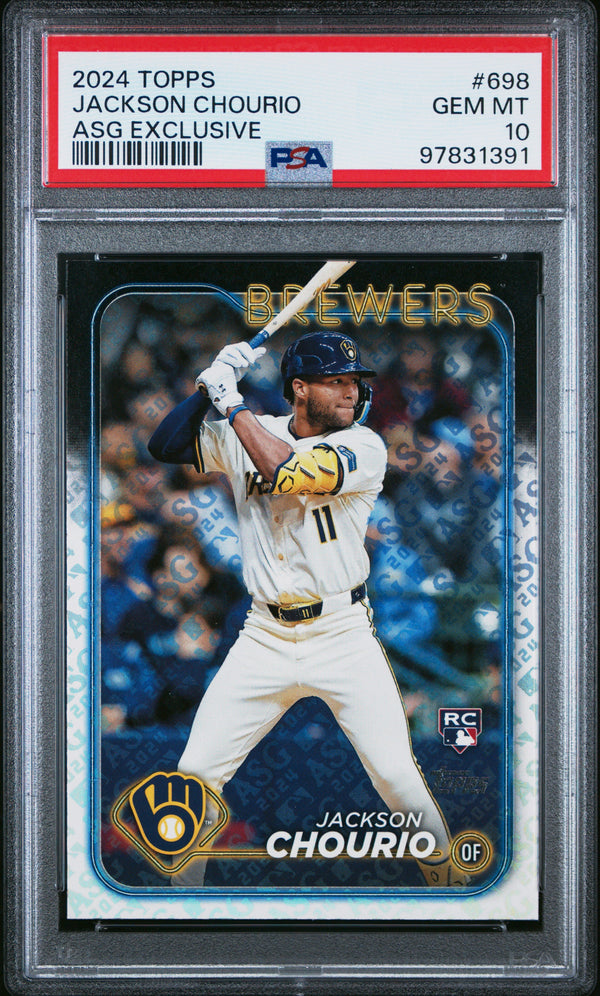 Graded 2024 Topps Jackson Chourio #698 ASG Exclusive Rookie RC Baseball Card PSA 10 Gem Mint