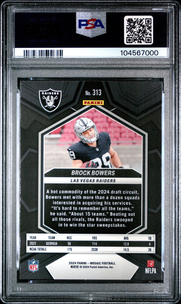 Graded 2024 Panini Mosaic Brock Bowers #313 Rookie RC Football Card PSA 10 Gem Mint