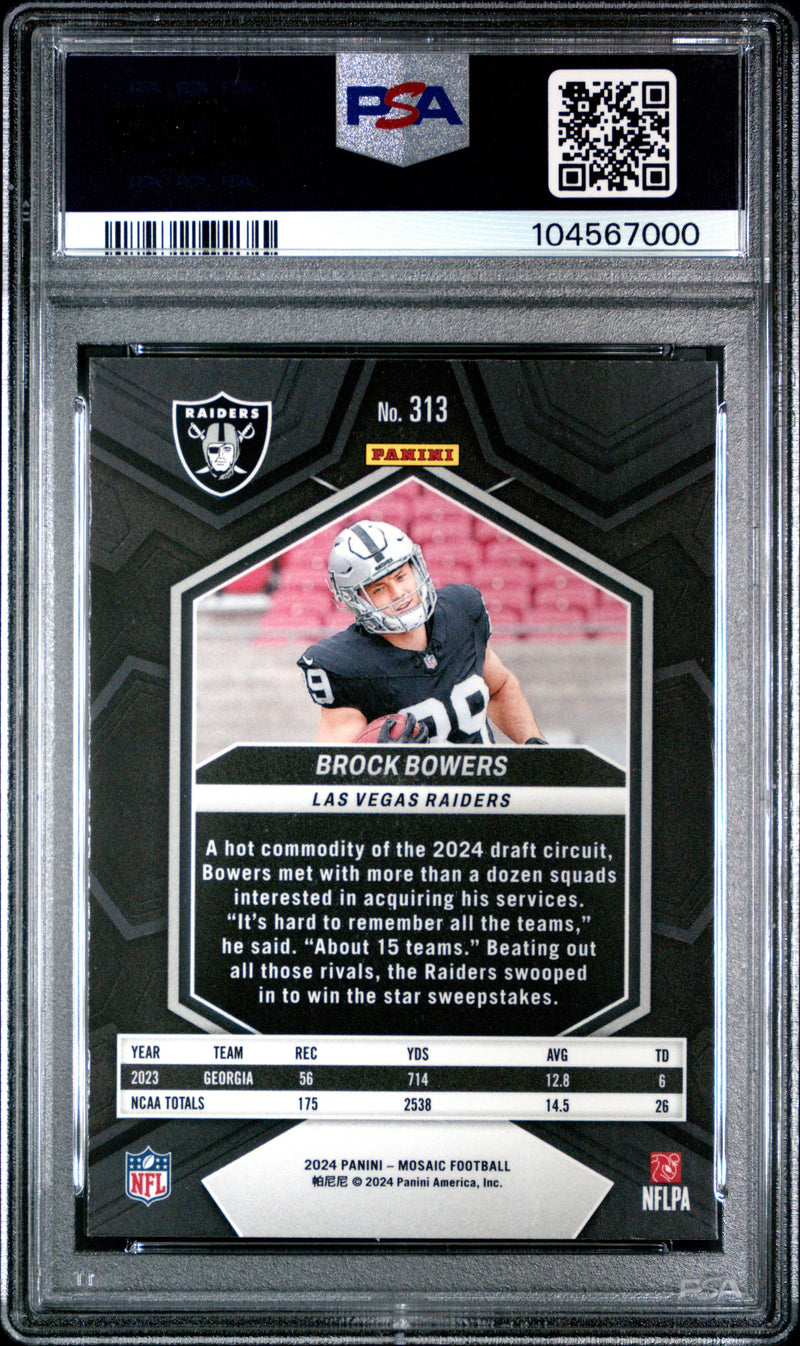 Graded 2024 Panini Mosaic Brock Bowers #313 Rookie RC Football Card PSA 10 Gem Mint