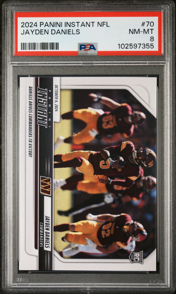 Graded 2024 Panini Instant NFL Jayden Daniels #70 Rookie RC Football Card PSA 8 Near Mint