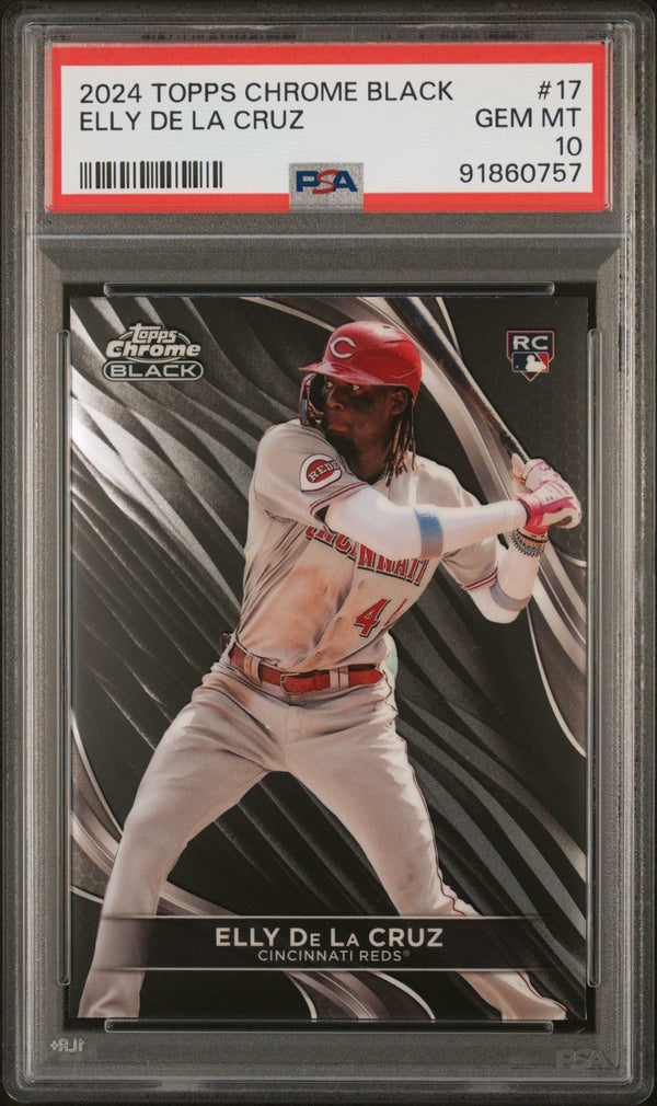 Graded 2024 Topps Chrome Black Elly De La Cruz #17 Rookie RC Baseball Card PSA 10 Gem Mint