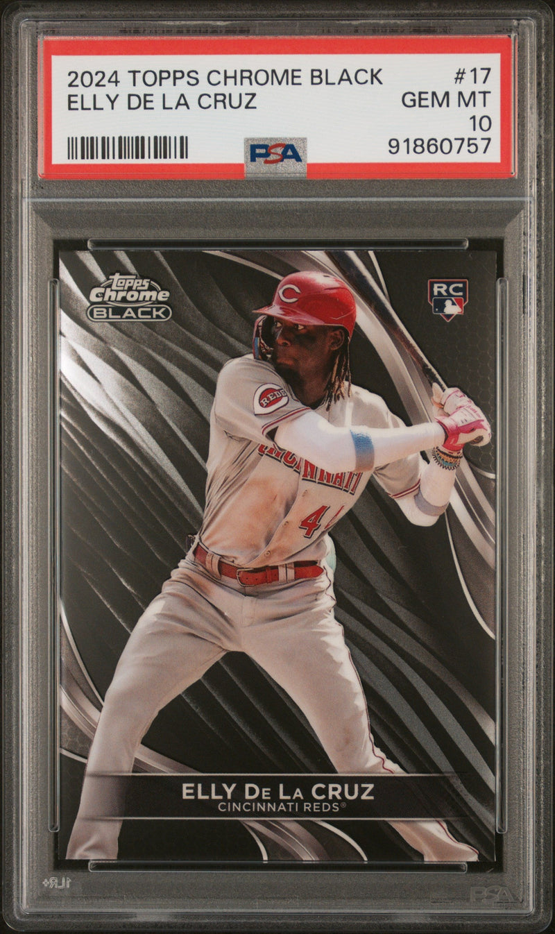 Graded 2024 Topps Chrome Black Elly De La Cruz #17 Rookie RC Baseball Card PSA 10 Gem Mint