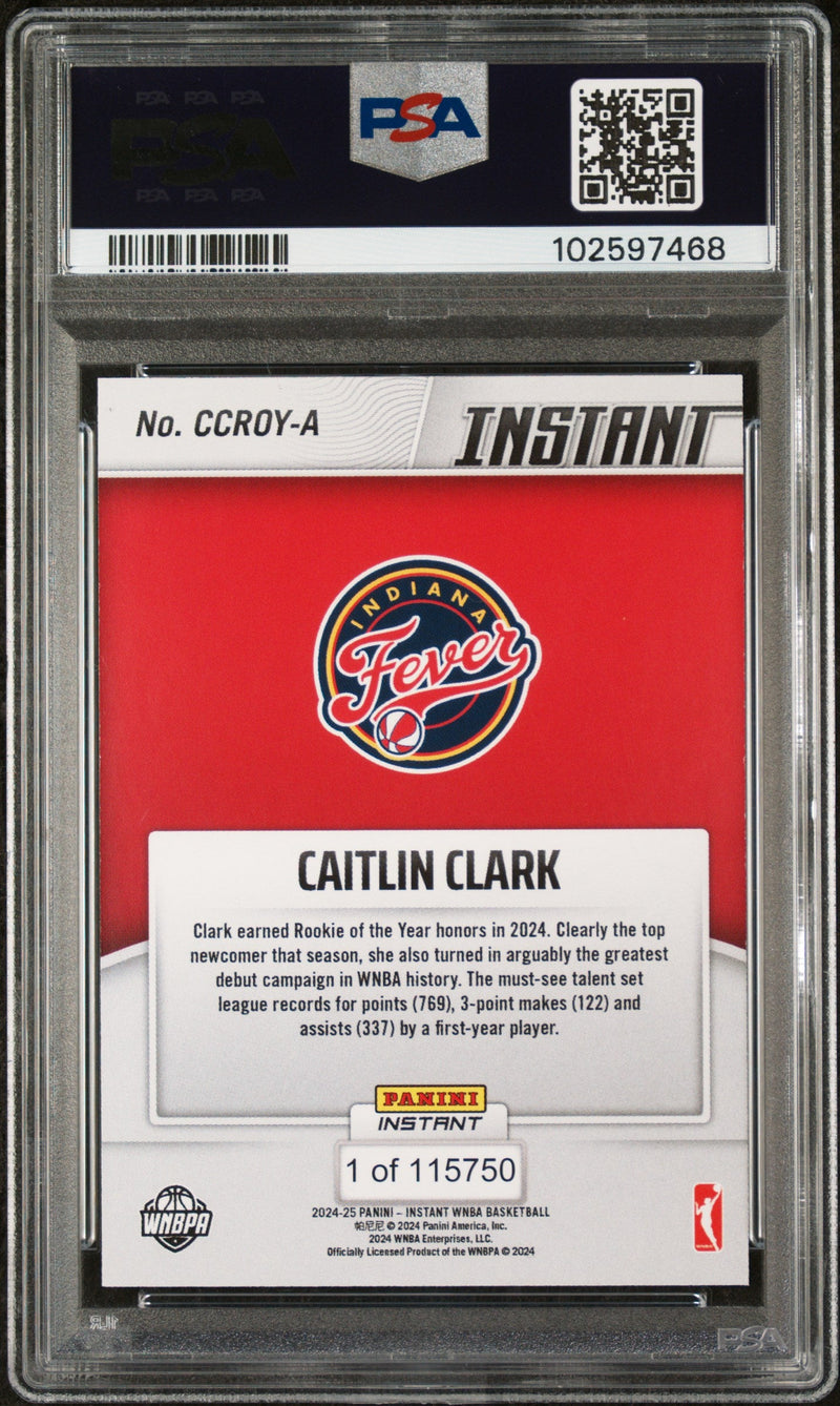 Graded 2024 Panini Instant WNBA Caitlin Clark #A Rookie of the Year Rookie RC Basketball Card PSA 10 Gem Mint