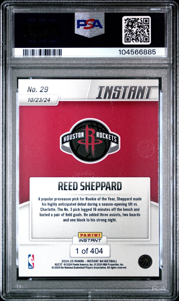 Graded 2024 Panini Instant NBA Reed Sheppard #29 Rookie RC Basketball Card PSA 10 Gem Mint