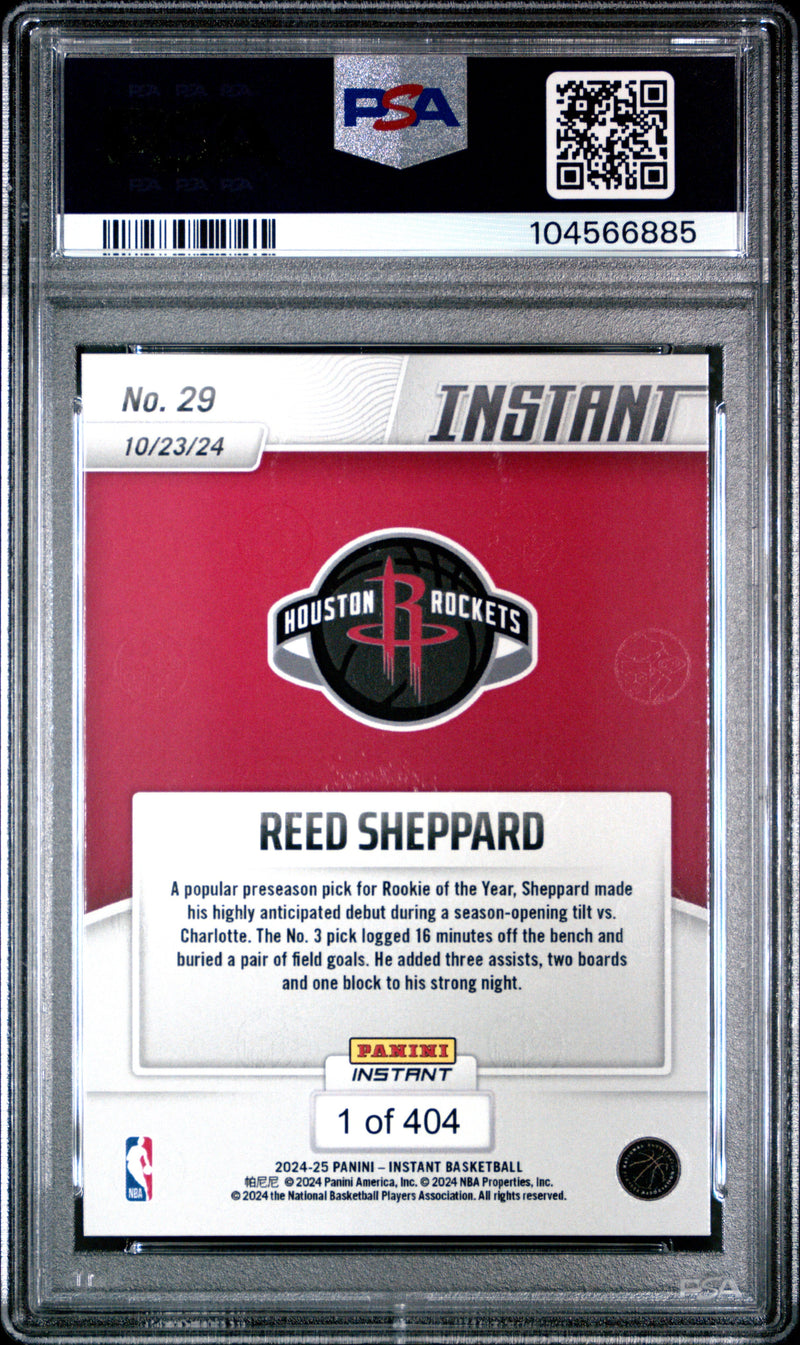Graded 2024 Panini Instant NBA Reed Sheppard #29 Rookie RC Basketball Card PSA 10 Gem Mint