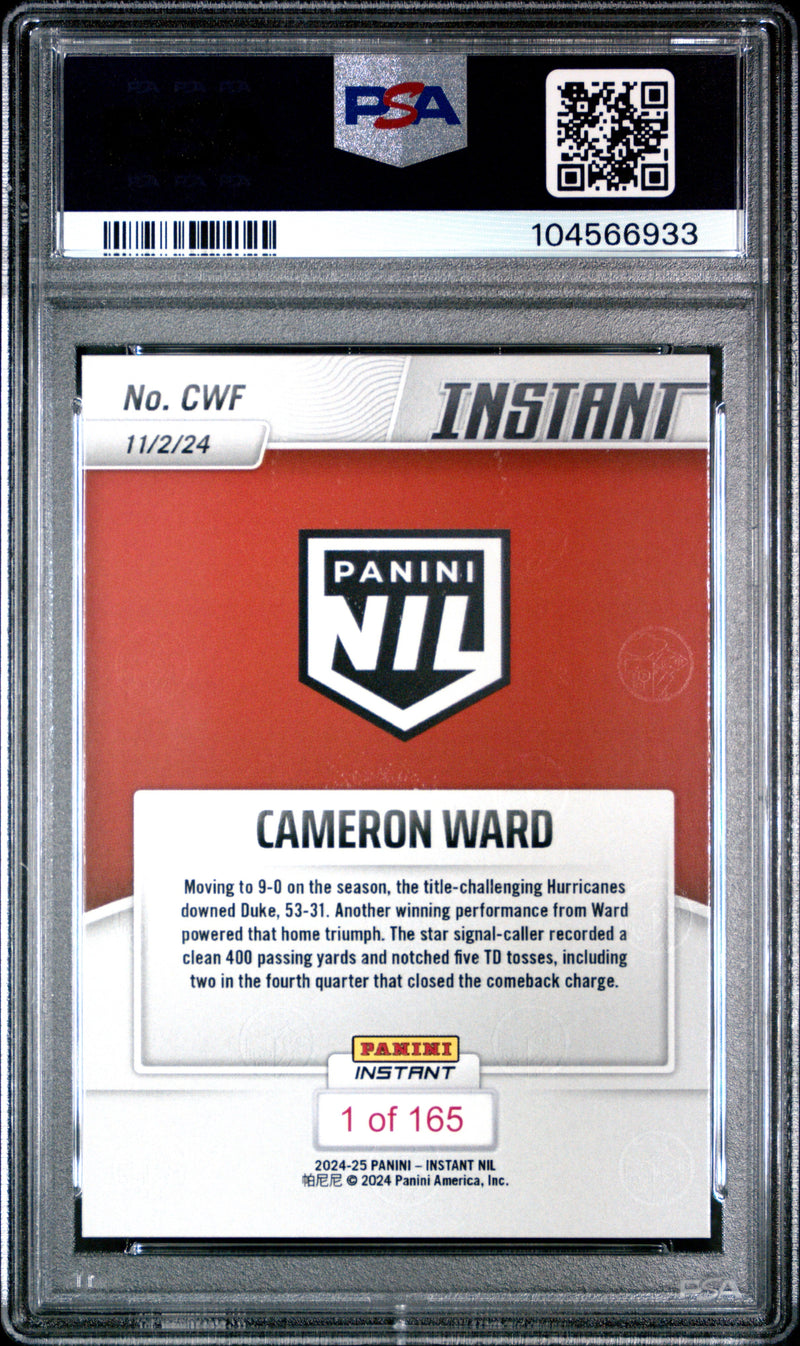 Graded 2024 Panini Instant NIL Cam Ward #CWF Rookie RC Football Card PSA 9 Mint