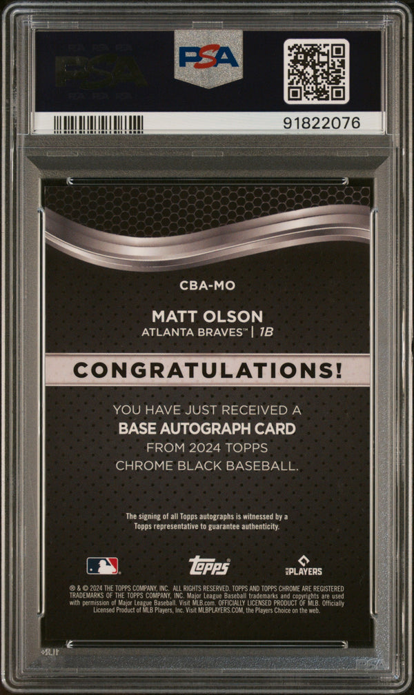 Graded 2024 Topps Chrome Black Matt Olson #MO Autograph Baseball Card PSA 10 Gem Mint