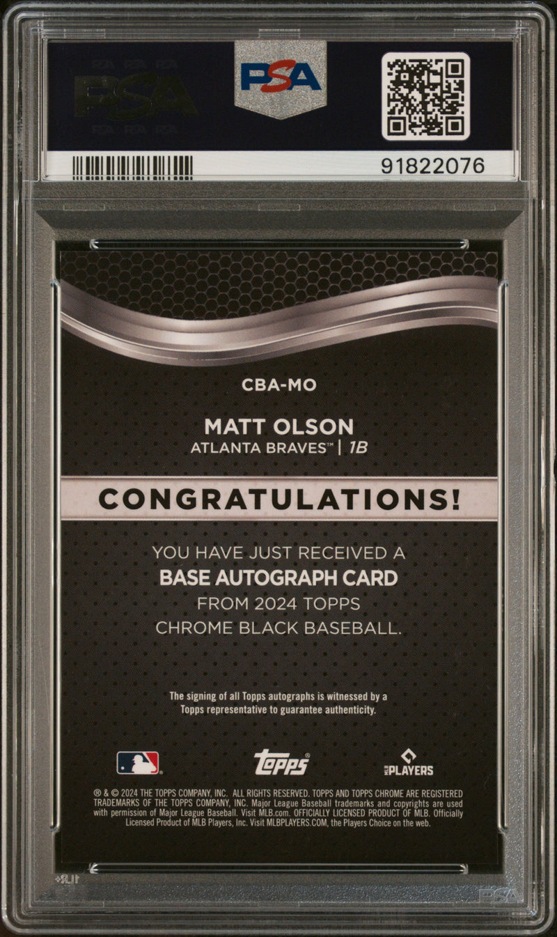 Graded 2024 Topps Chrome Black Matt Olson #MO Autograph Baseball Card PSA 10 Gem Mint
