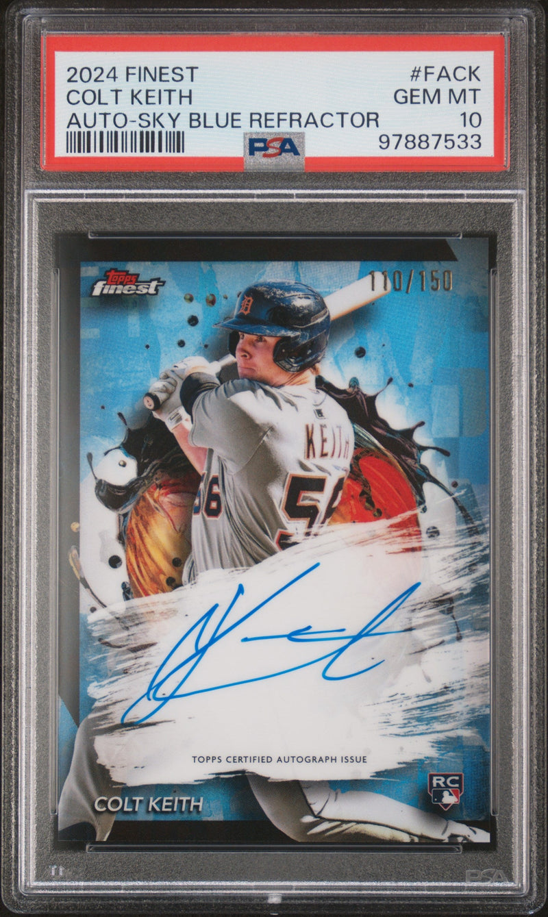 Graded 2024 Topps Finest Colt Keith #FACK Auto Sky Blue Refractor #/150 Rookie RC Baseball Card PSA 10 Gem Mint