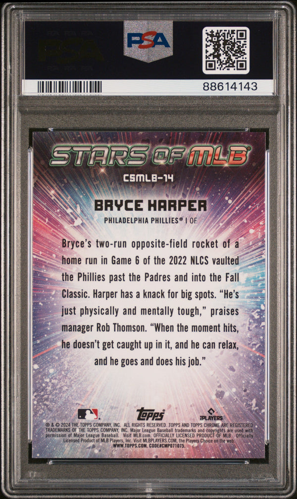 Graded 2024 Topps Bryce Harper #CSMLB14 Stars of MLB Chrome Baseball Card PSA 10 Gem Mint