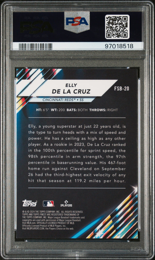 Graded 2024 Topps Finest Elly De La Cruz #FSB20 Future So Bright Rookie RC Baseball Card PSA 10 Gem Mint