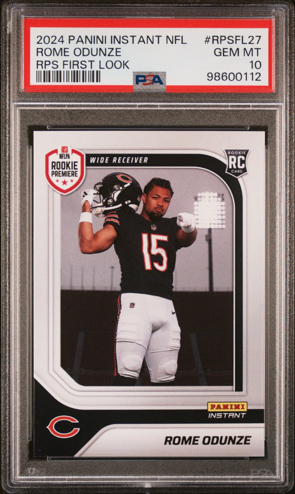 Graded 2024 Panini Instant NFL Rome Odunze #RPSFL27 RPS First Look Rookie RC Football Card PSA 10 Gem Mint