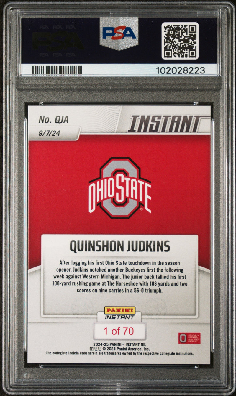 Graded 2024 Panini Instant NIL Quinshon Judkins #QJA Rookie RC Football Card PSA 10 Gem Mint