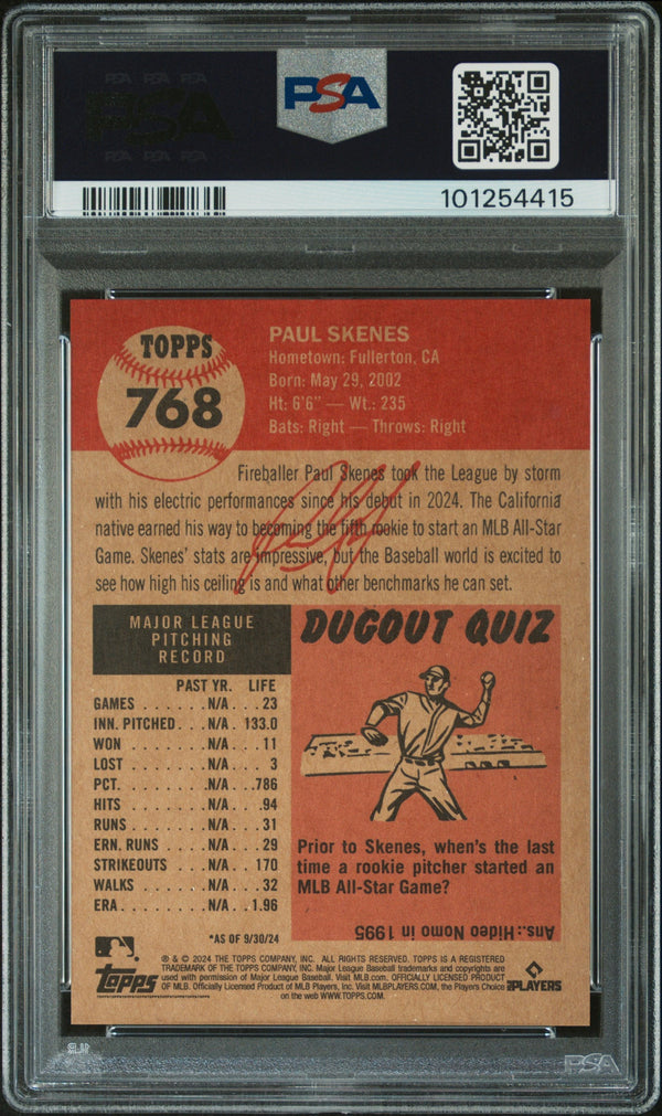Graded 2024 Topps Living Paul Skenes #768 Rookie RC Baseball Card PSA 10 Gem Mint
