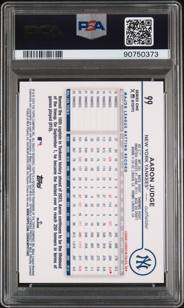 Graded 2024 Topps Aaron Judge #99 Baseball Card PSA 10 Gem Mint