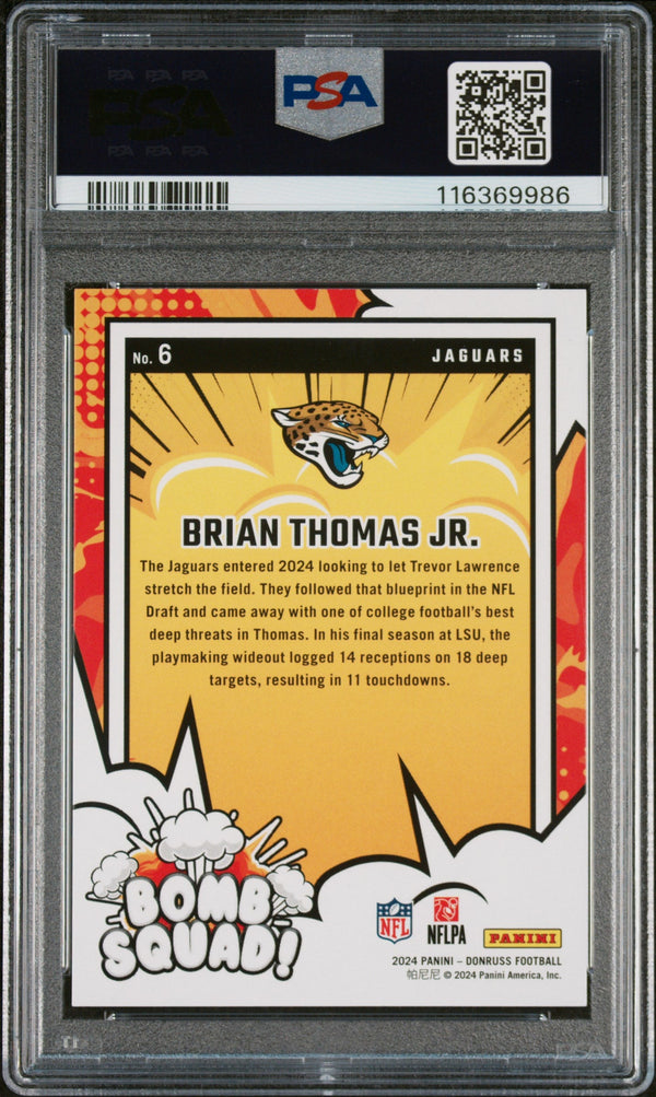Graded 2024 Panini Donruss Brian Thomas Jr #6 Bomb Squad Rookie RC Football Card PSA 10 Gem Mint
