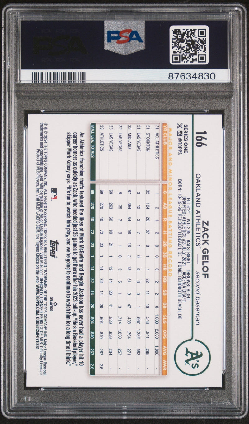 Graded 2024 Topps Zack Gelof #166 Rookie RC Baseball Card PSA 10 Gem Mint