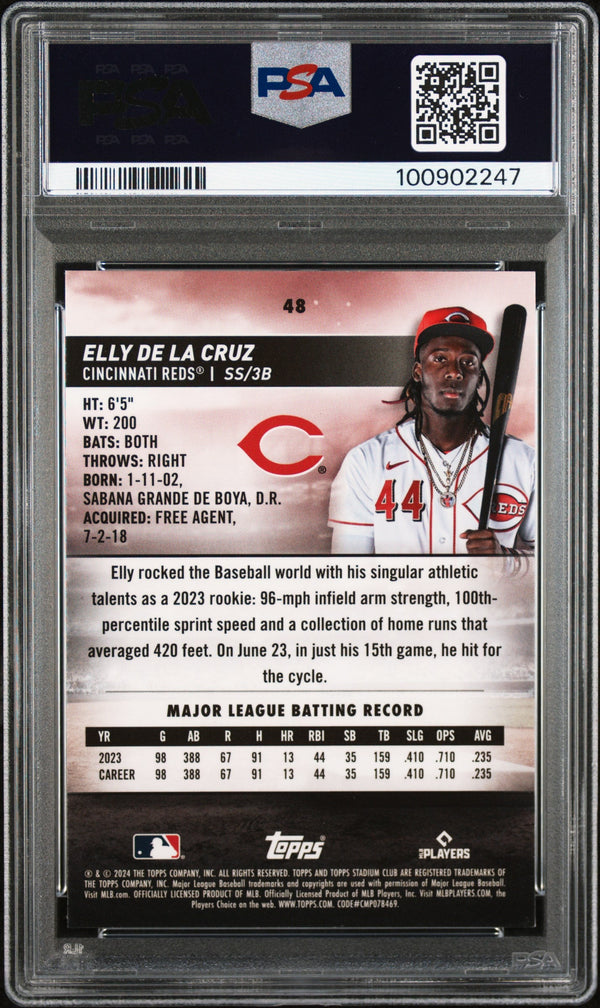 Graded 2024 Topps Stadium Club Elly De La Cruz #48 Chrome Rookie RC Baseball Card PSA 10 Gem Mint