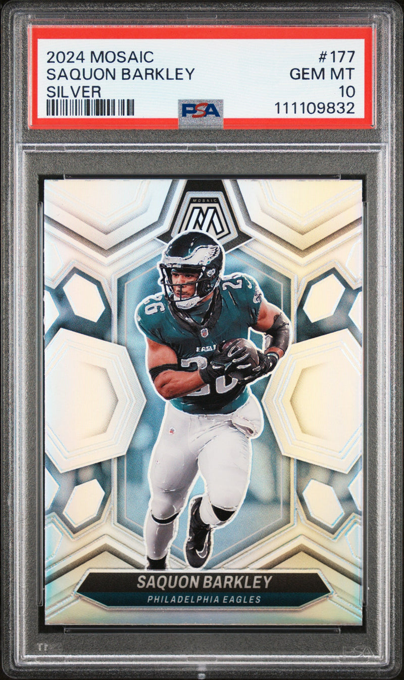 Graded 2024 Panini Mosaic NFL Saquon Barkley #177 Silver Football Card PSA 10 Gem Mint