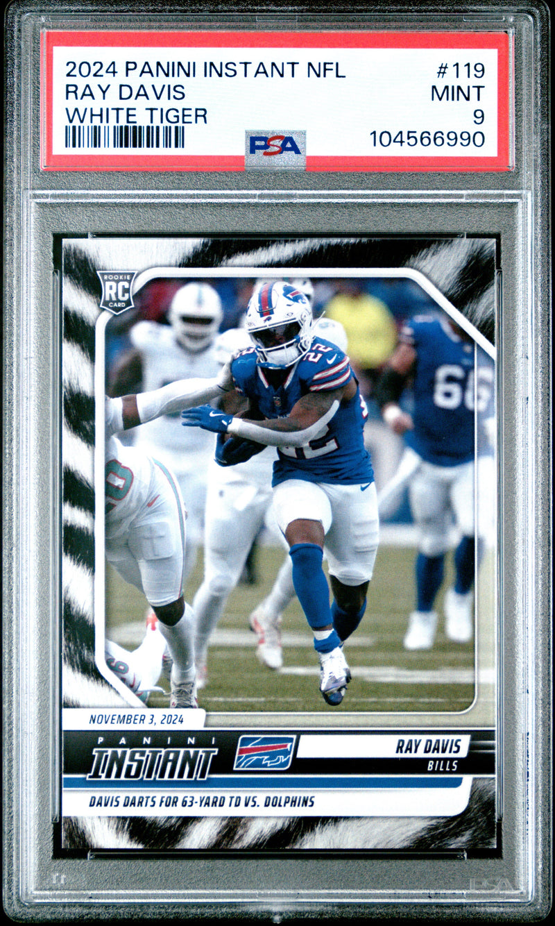 Graded 2024 Panini Instant NFL Ray Davis #119 White Tiger #/5 Rookie RC Football Card PSA 9 Mint