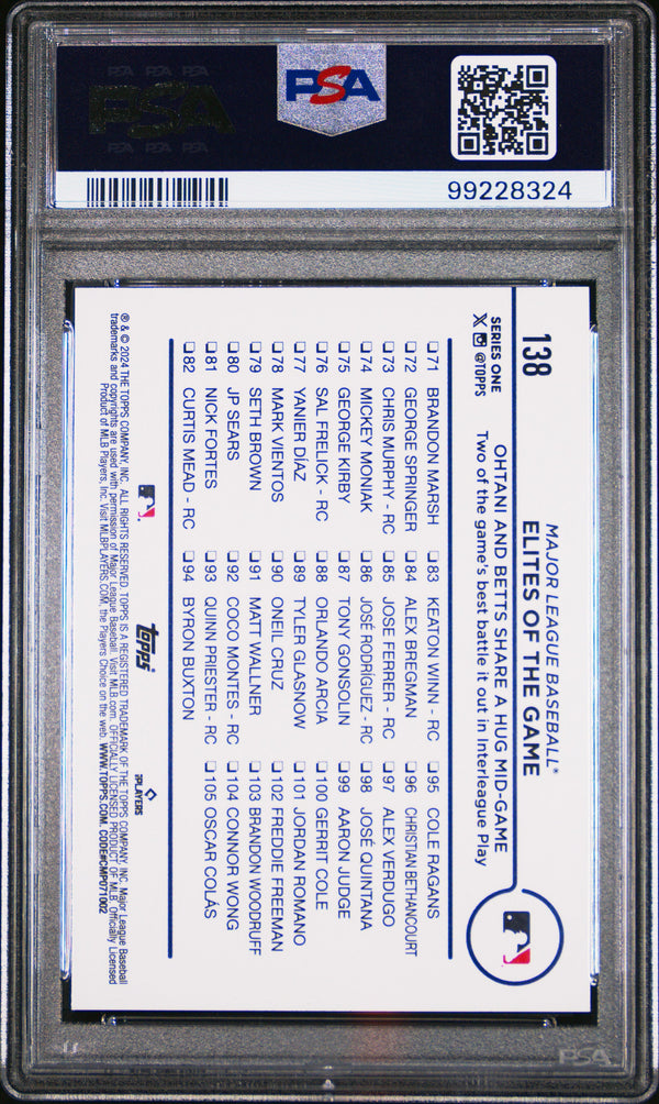 Graded 2024 Topps 582 Monty Shohei Ohtani/Mookie Betts #138 Baseball Card PSA 10 Gem Mint
